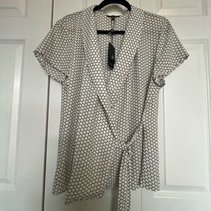 Women's Black and White Wrap Top